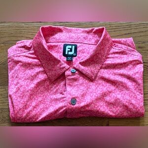 Foot Joy Men’s Painted Floral Lisle Self Collar Golf Shirt, Pink, Size 2XL, EUC